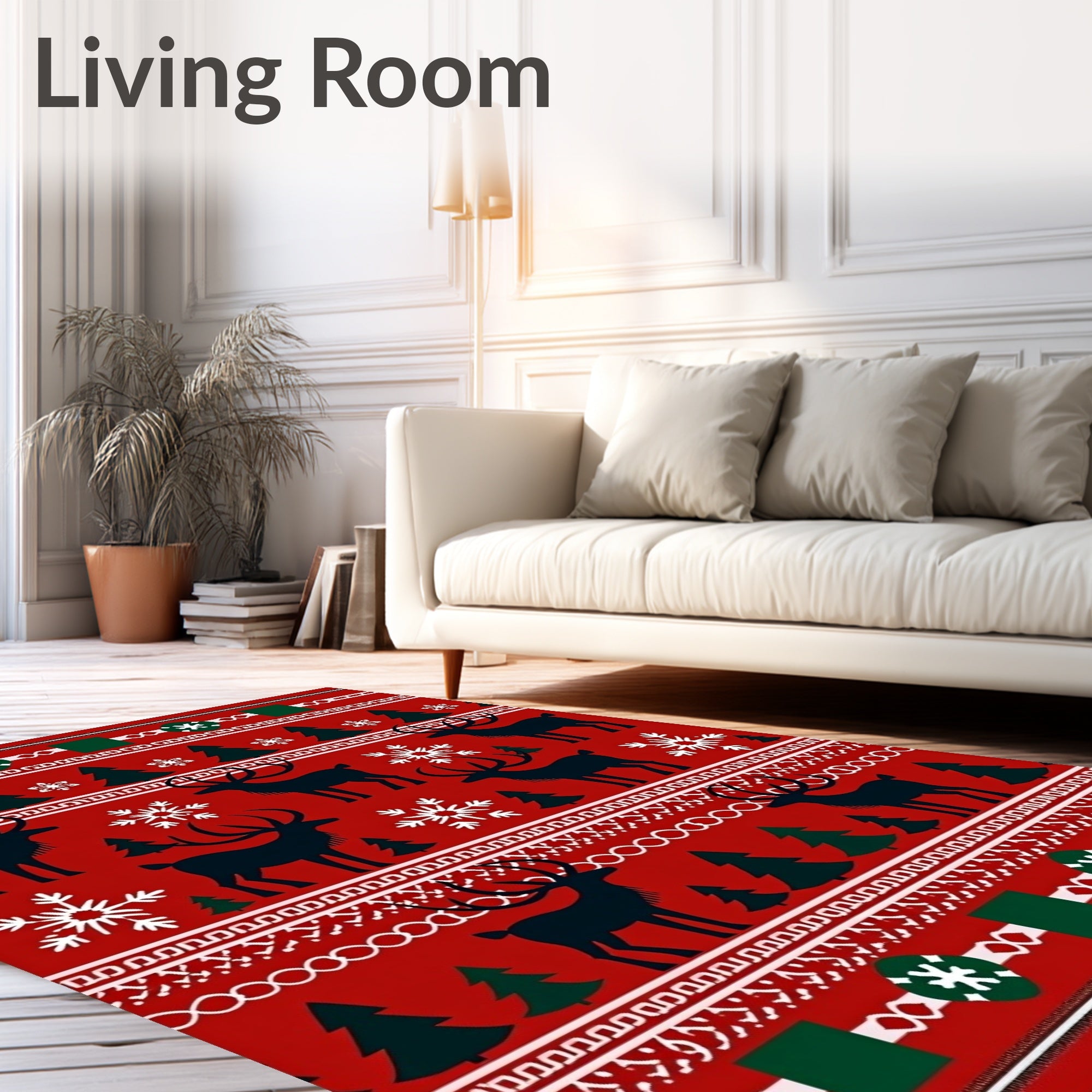 Christmas Reindeer Snowflakes Trees Pattern Rug