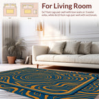 Abstract Swirls Blue Gold Pattern Rug