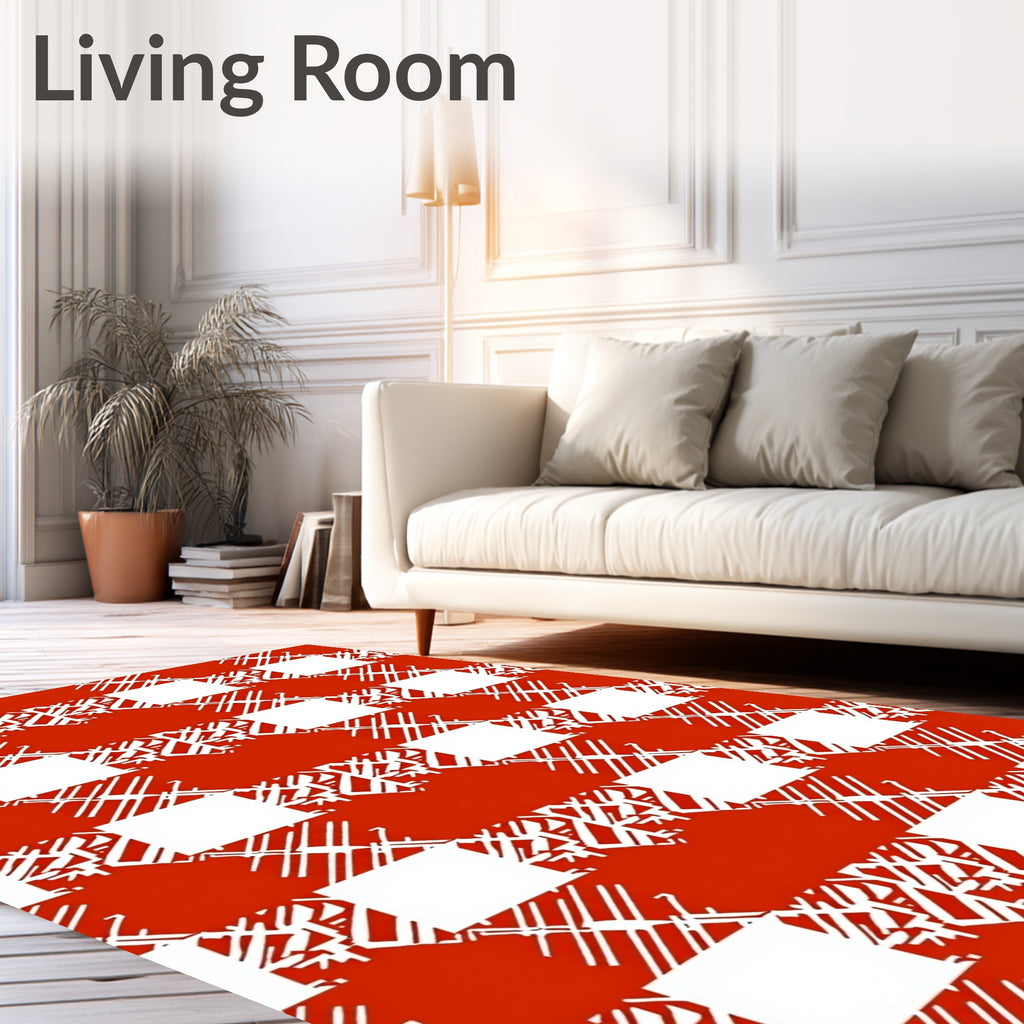 Red White Checked Abstract Pattern Rug