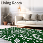 Green White Floral Mandala Rug