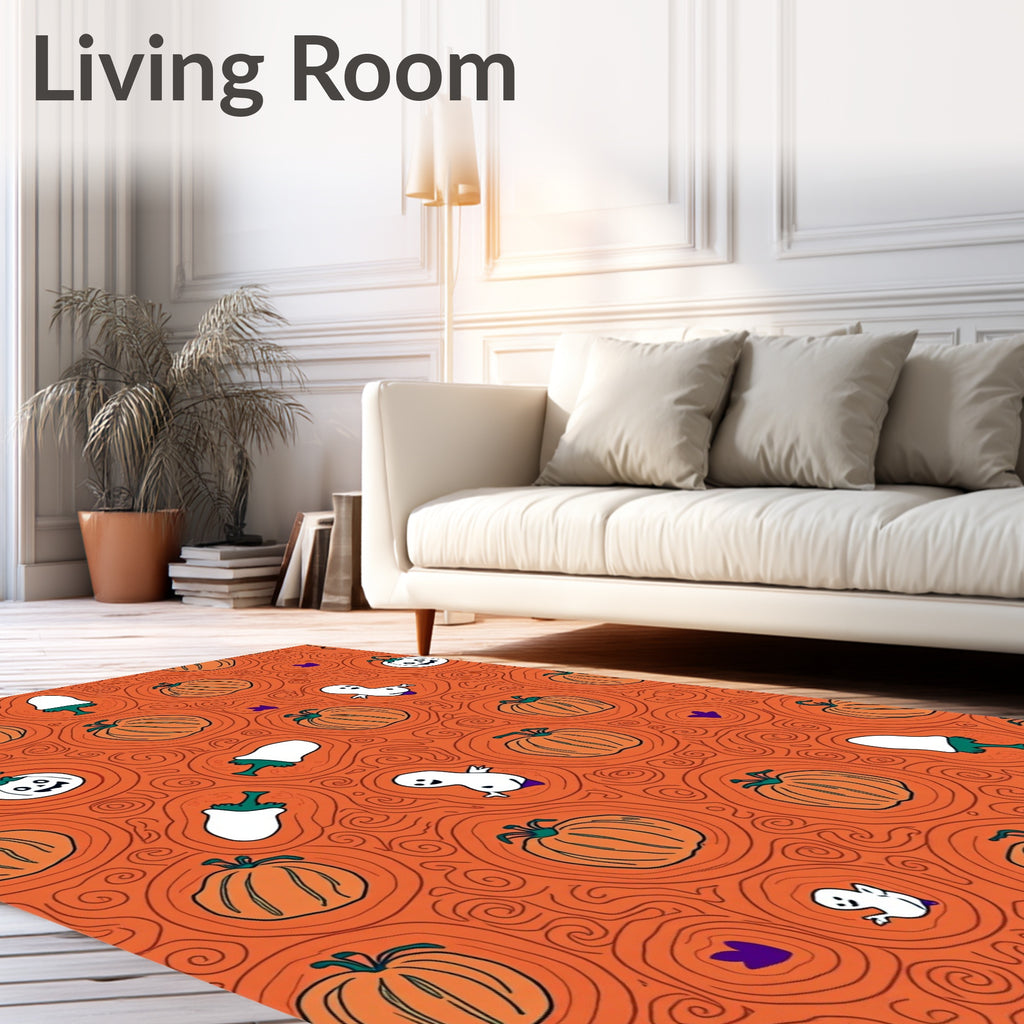 Spooky Pumpkin Ghost Halloween Pattern Rug