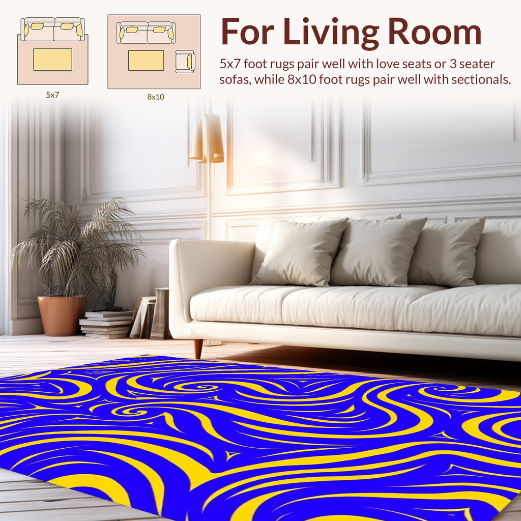 Bold Blue Yellow Swirl Pattern Rug