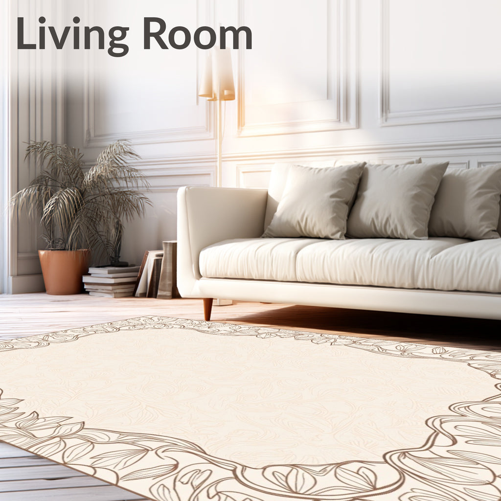 Elegant Outline Floral Border Rug