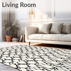 Black White Hexagonal Line Art Rug