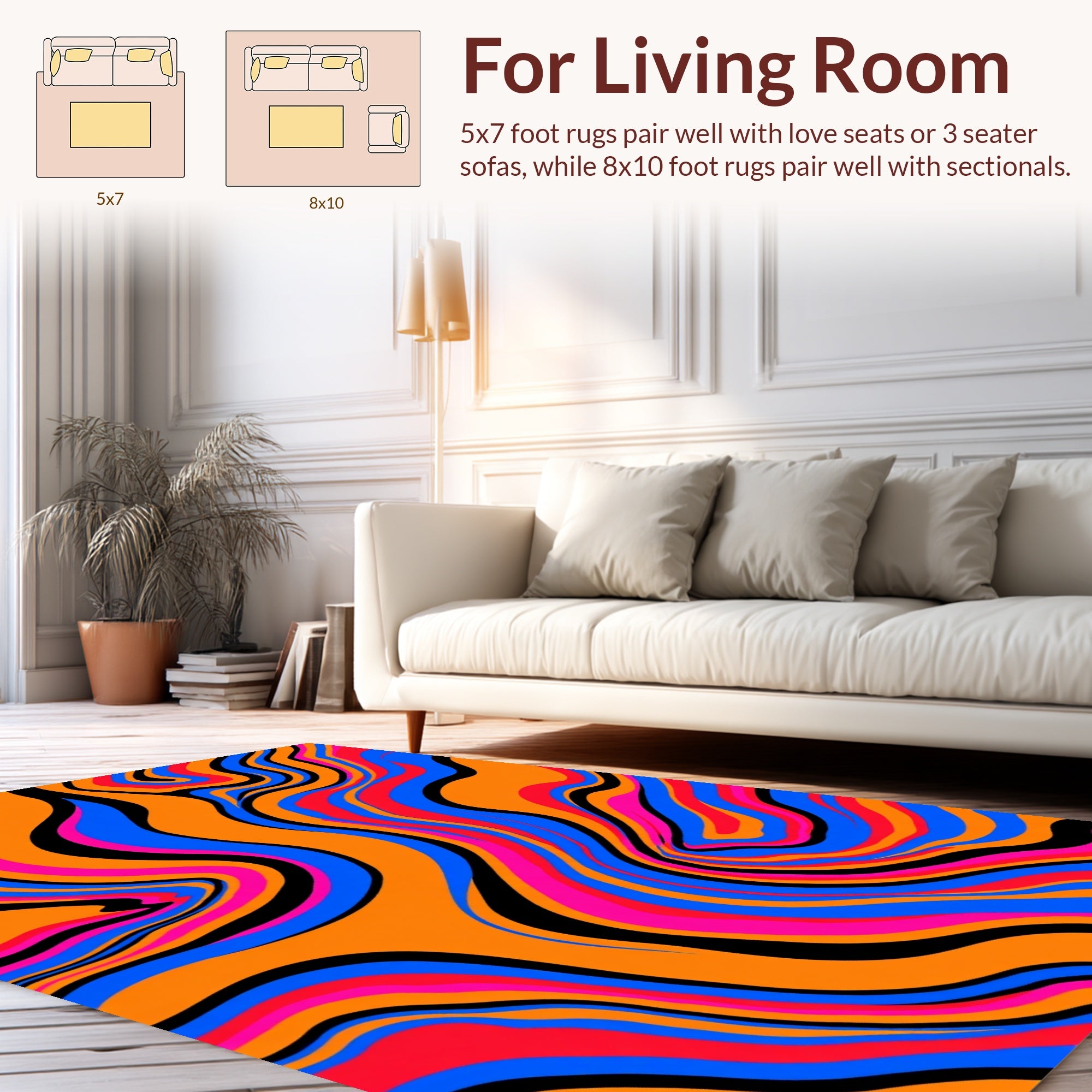 Vivid Wavy Retro Pattern Design Rug