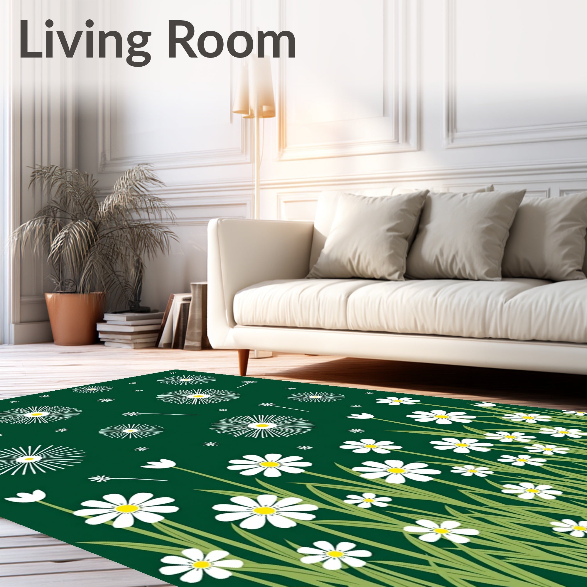 White Daisy Field Pattern Rug
