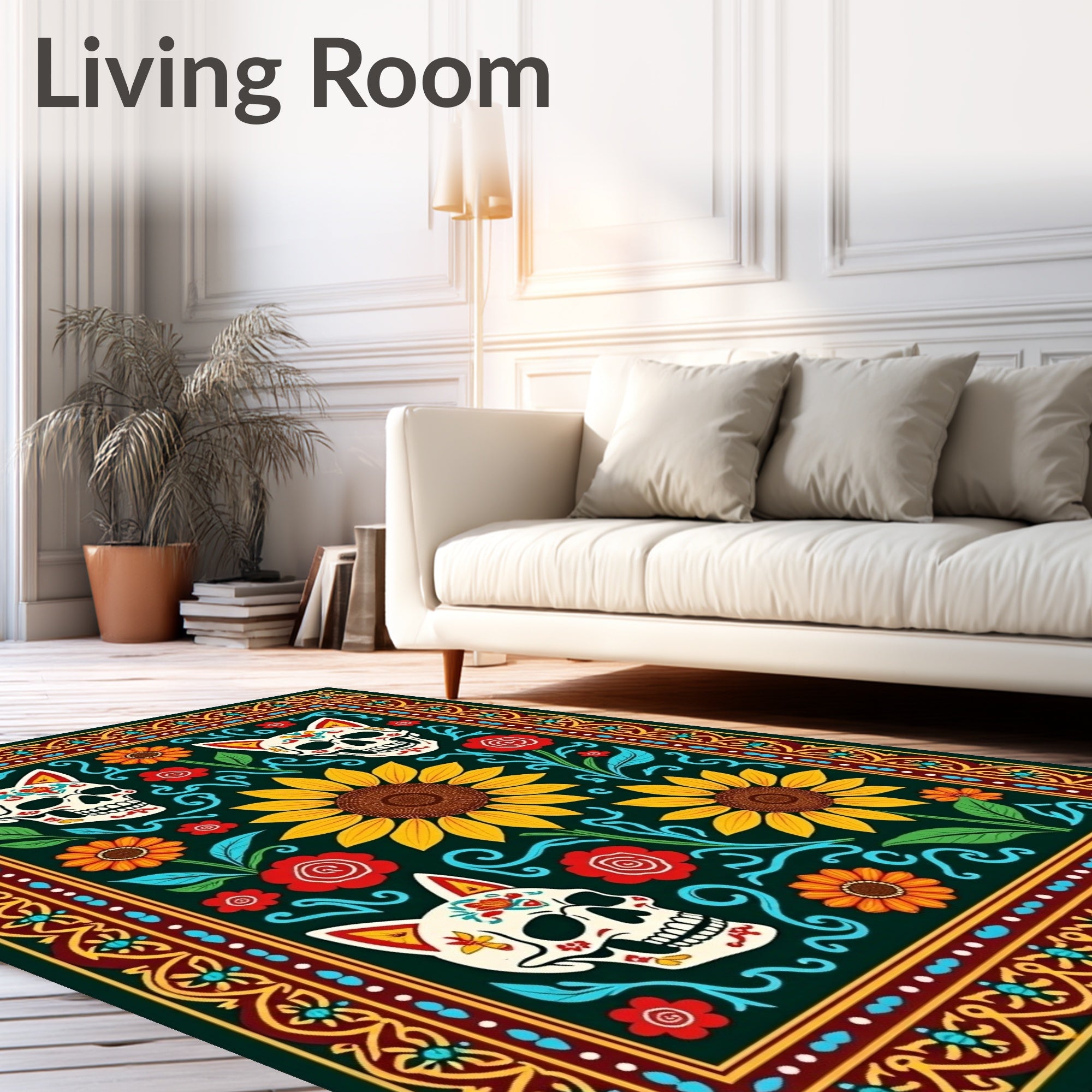 Floral Skull Pattern Rug