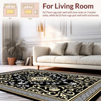 Intricate Black Cream Floral Medallion Rug