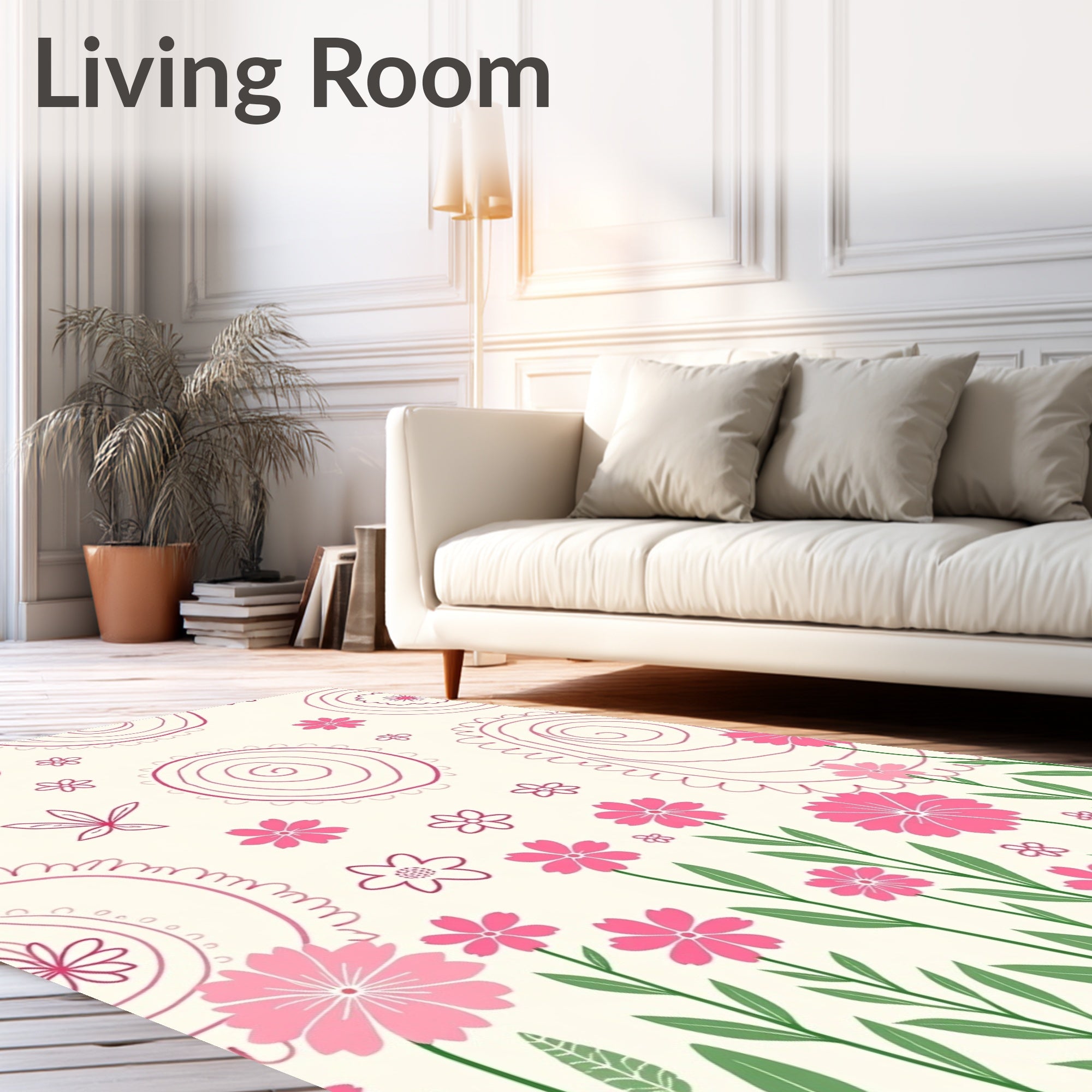 Pink Floral Swirl Doodle Pattern Rug