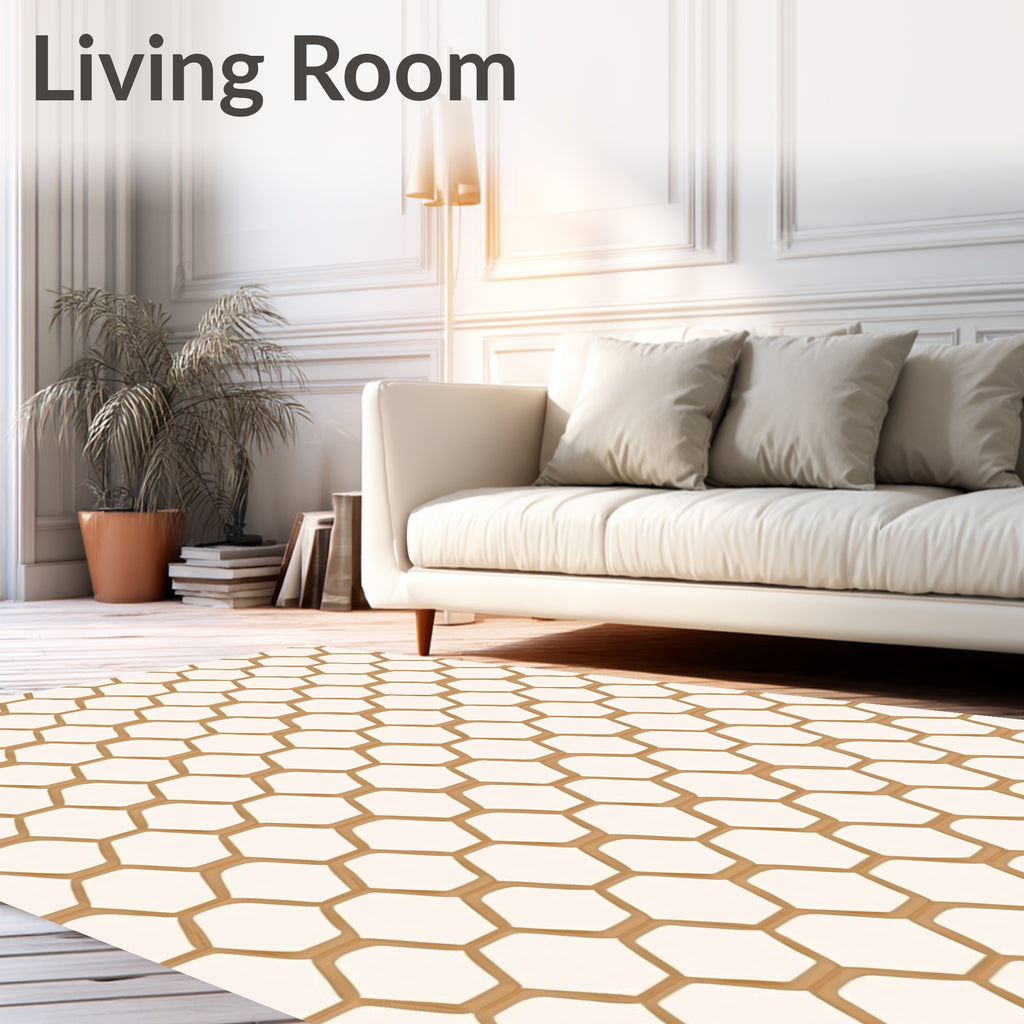 Golden Honeycomb Geometric Pattern Rug
