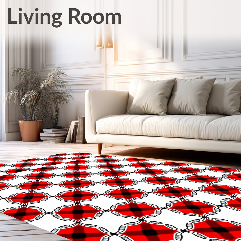 Red Black White Geometric Intersecting Pattern Rug