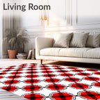 Red Black White Geometric Intersecting Pattern Rug