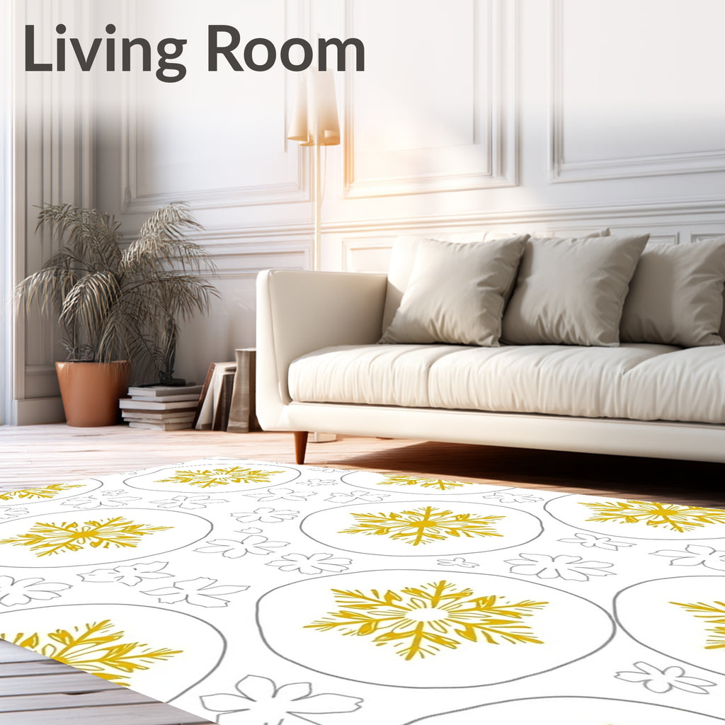 Gold Snowflake Graphic And Flower Outline Rug