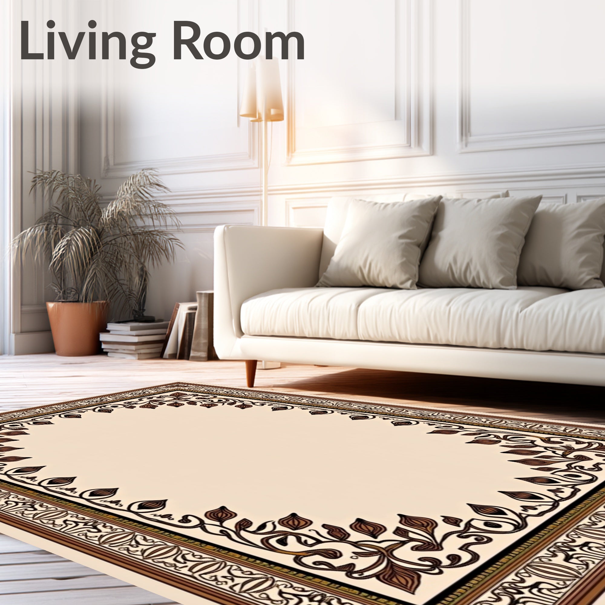 Antique Floral Vine Border Design Rug