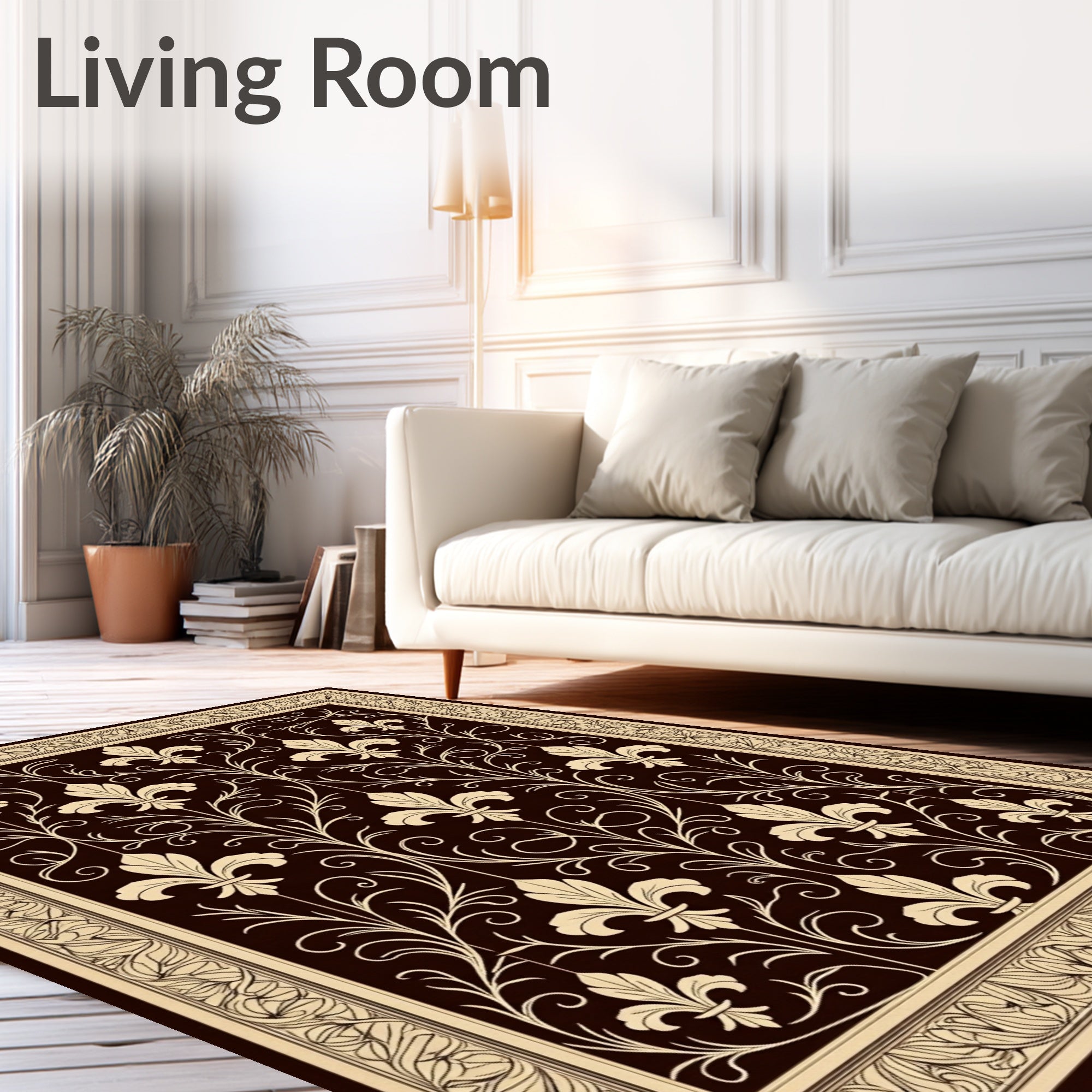 Ornate Fleur De Lis Floral Pattern Rug