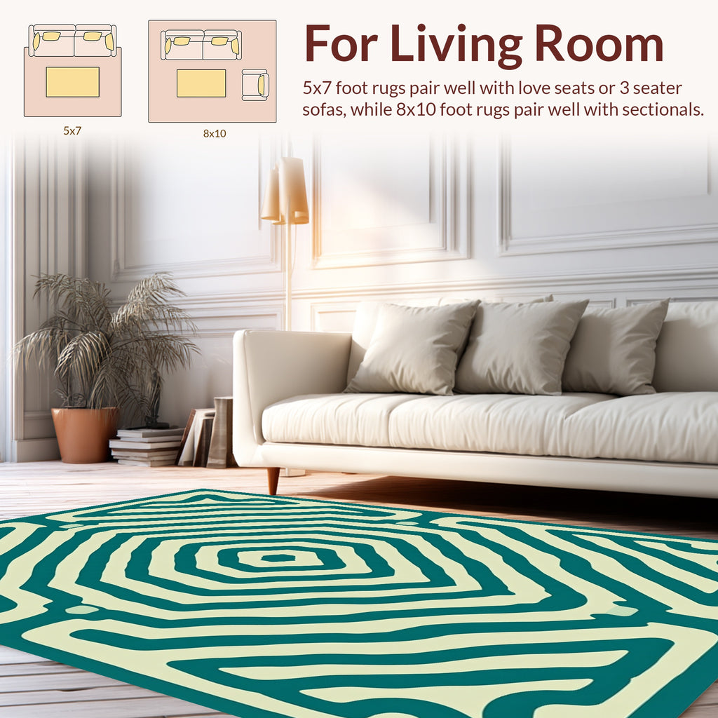 Teal Cream Concentric Diamond Pattern Rug