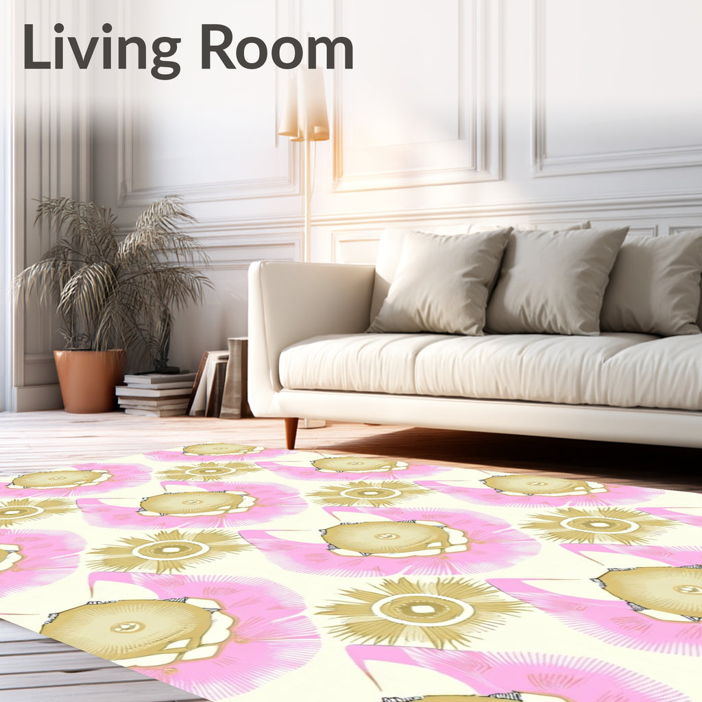 Gold Pink Floral Mandala Pattern Rug