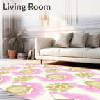 Gold Pink Floral Mandala Pattern Rug