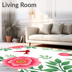 Red Hummingbird Floral Garden Design Rug