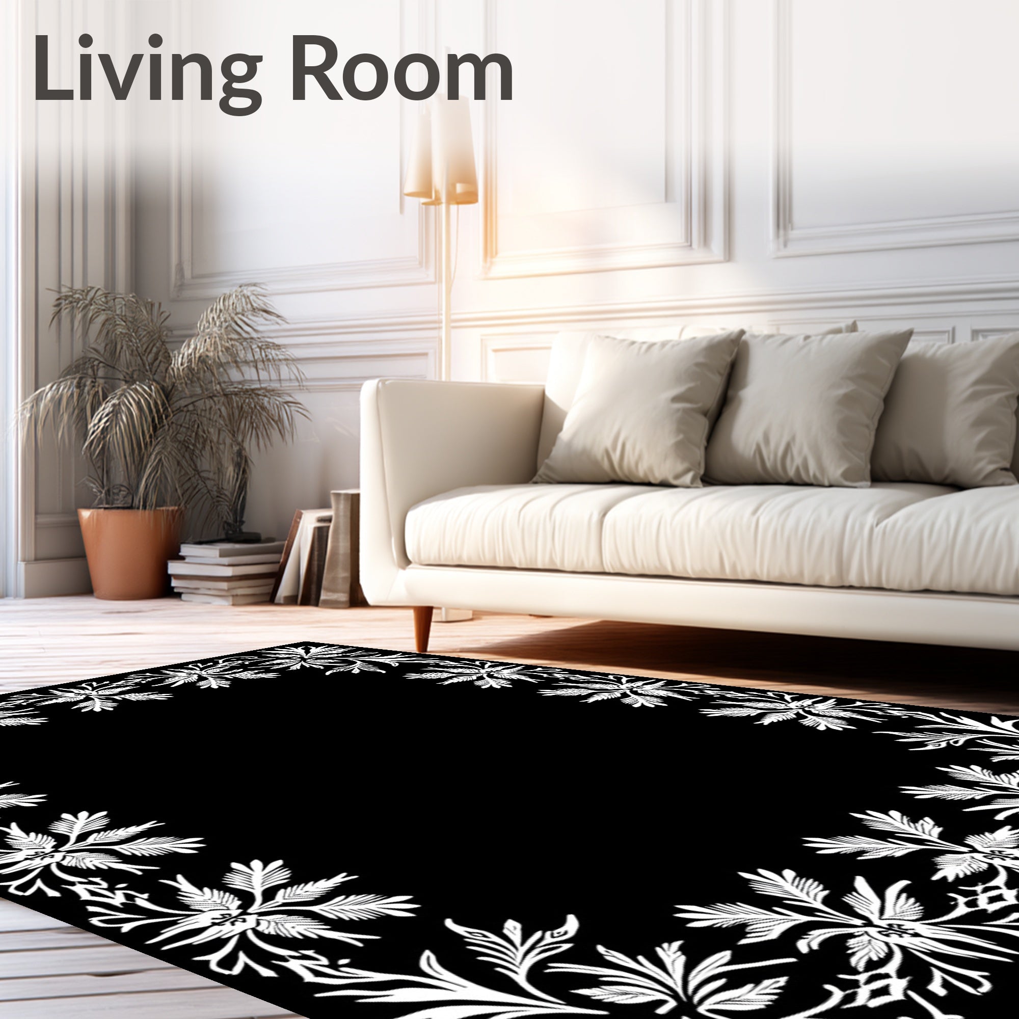 Ornate Floral Scroll Border Design Rug