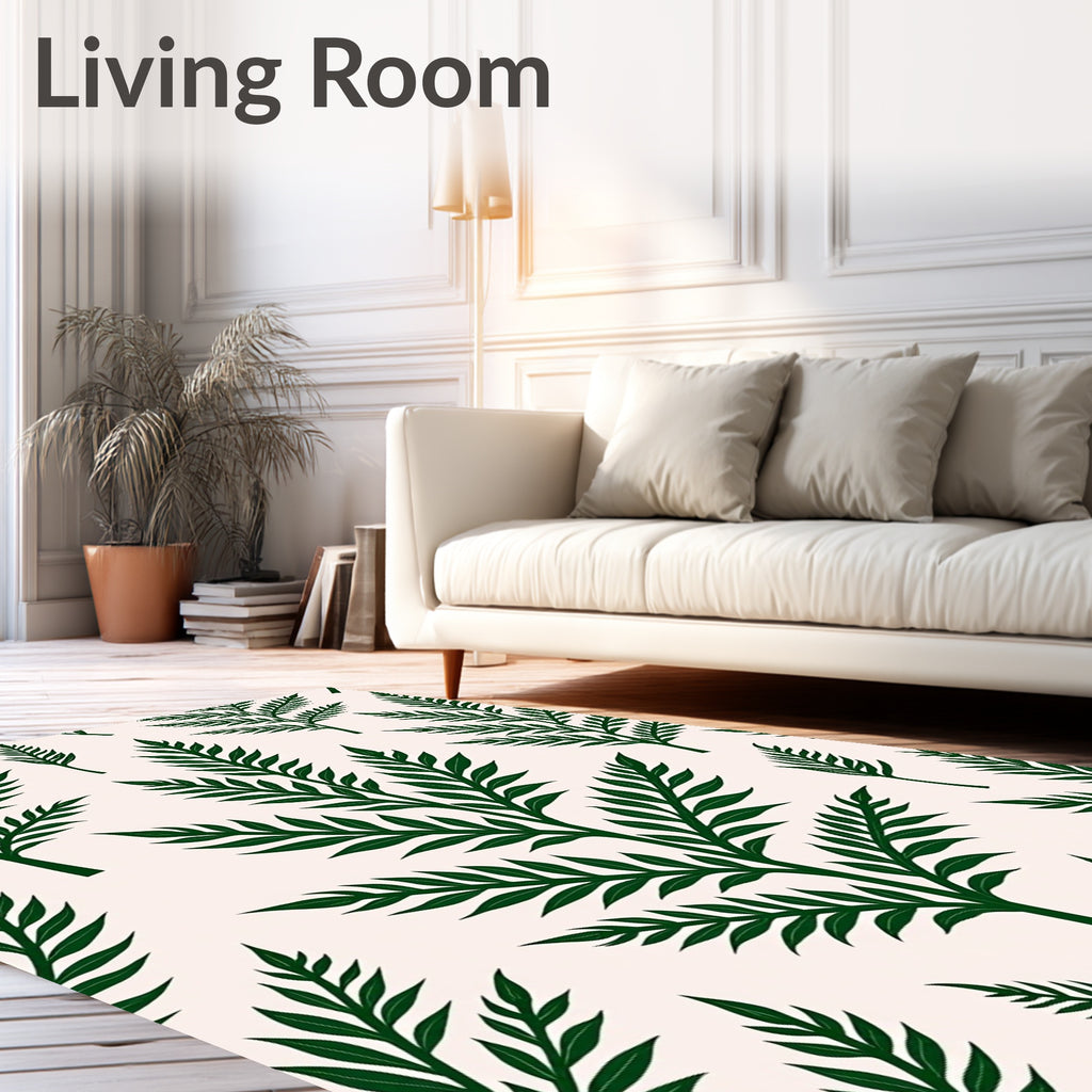 Dark Green Fern Leaf Pattern Rug