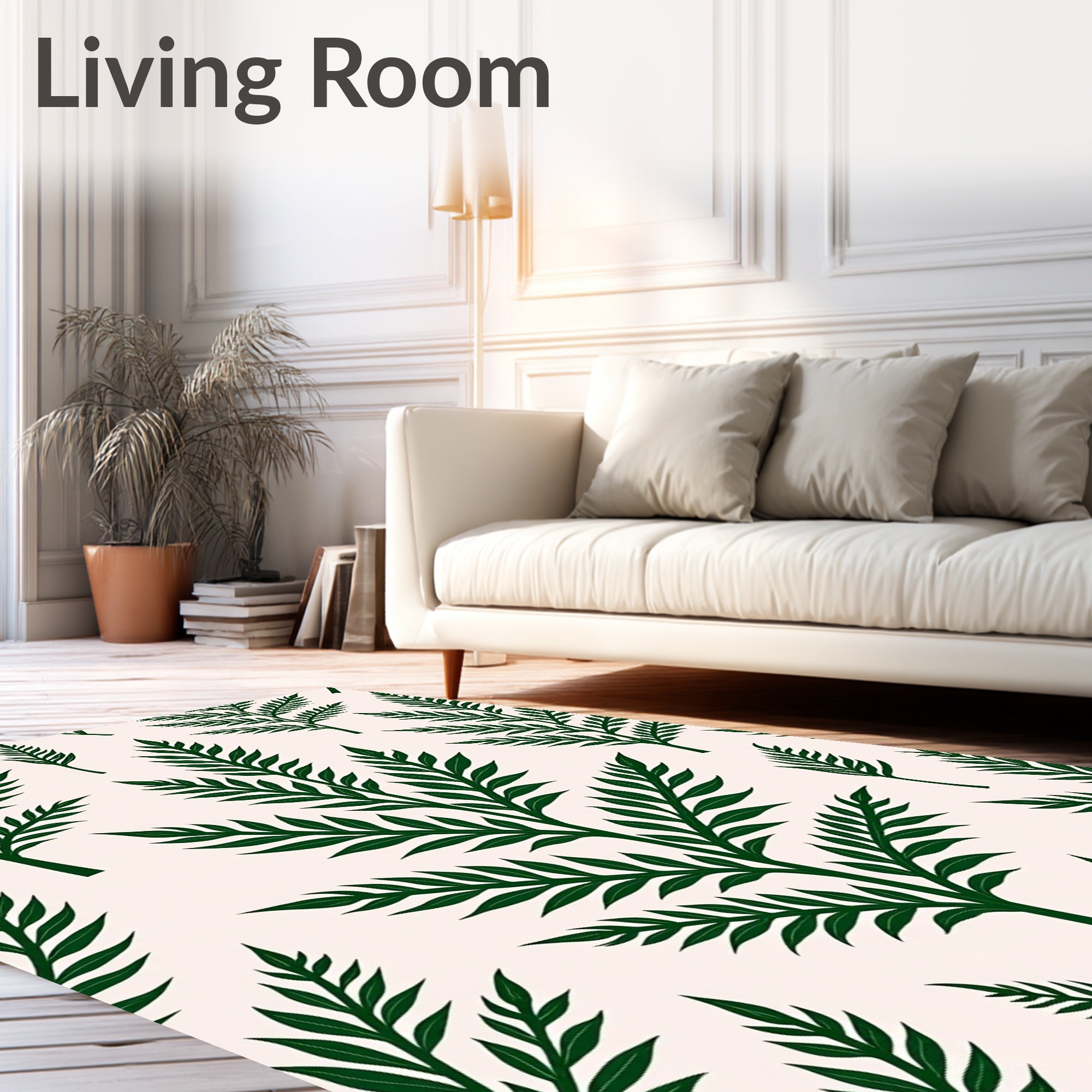 Dark Green Fern Leaf Pattern Rug