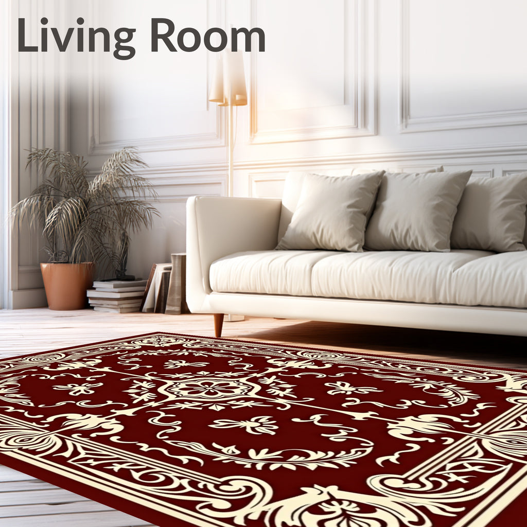 Elegant Cream Floral Scrollwork Ornament Rug
