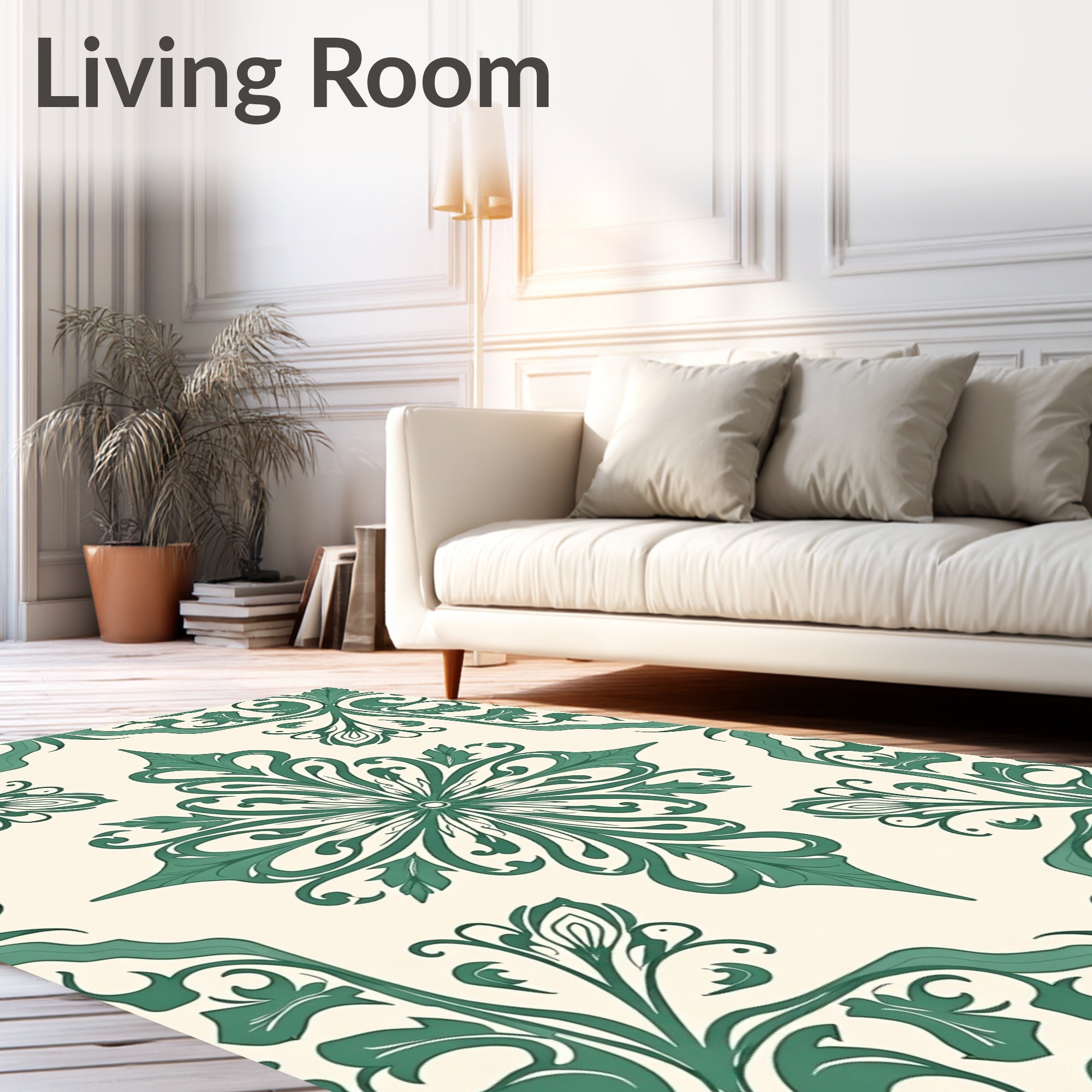 Ornate Green Floral Pattern Rug