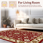 Red Floral Swirls with Golden Accents Rug