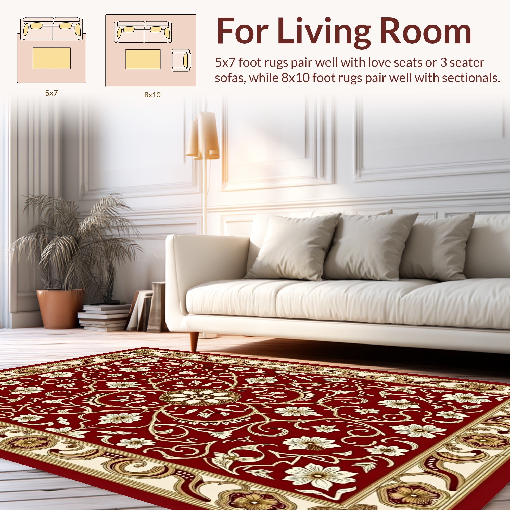 Red Floral Swirls with Golden Accents Rug