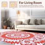 Circular Red White Floral Mandala Rug
