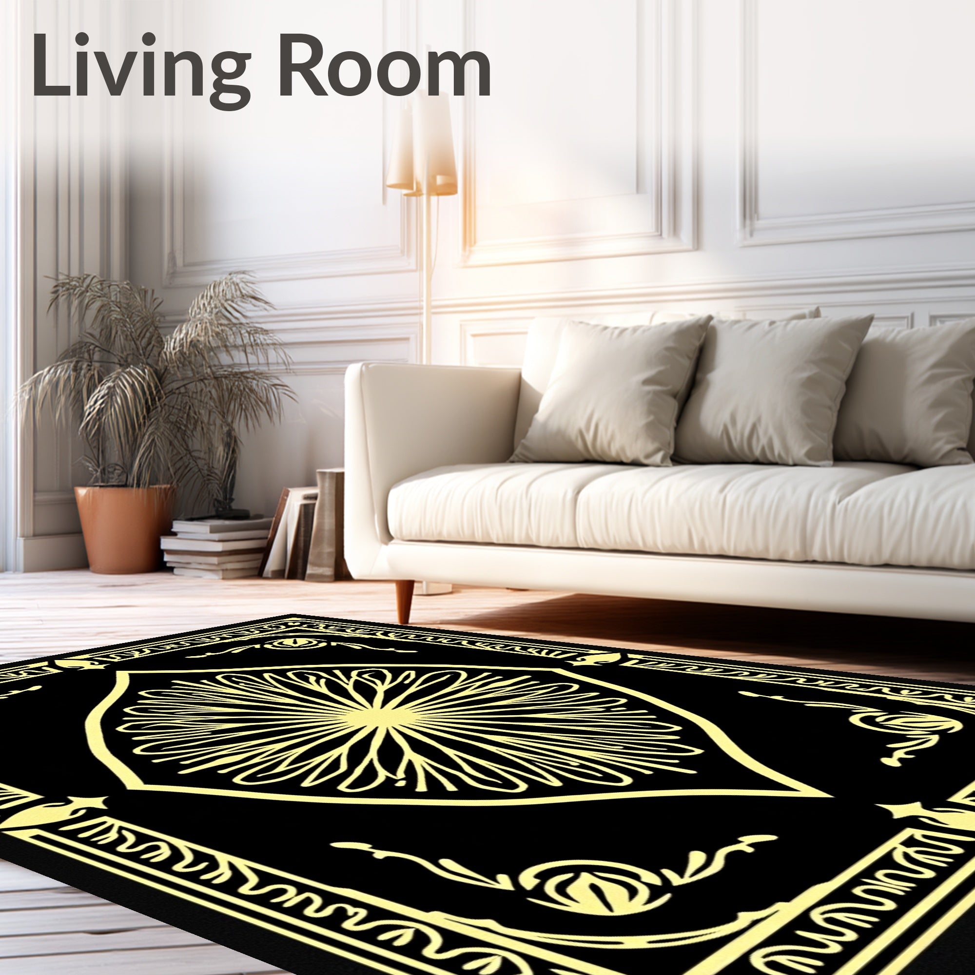 Golden Floral Medallion Frame Design Rug