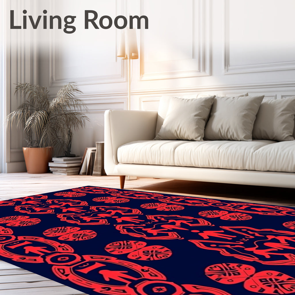 Red Figures Abstract Pattern Runner Rug