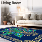 Ornate Peacock Feather Mandala Design Rug