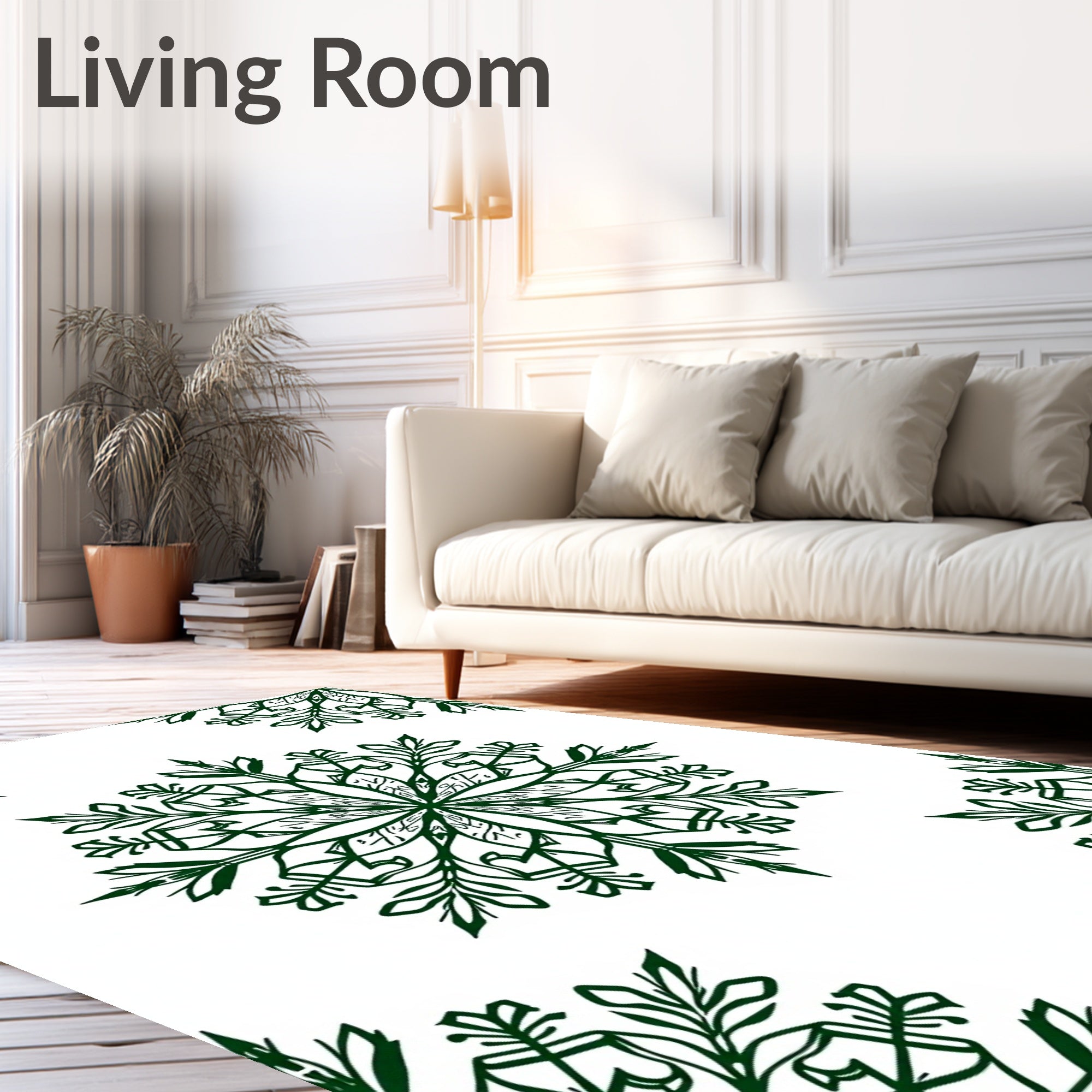 Emerald Green Snowflake Mandala Graphic Rug