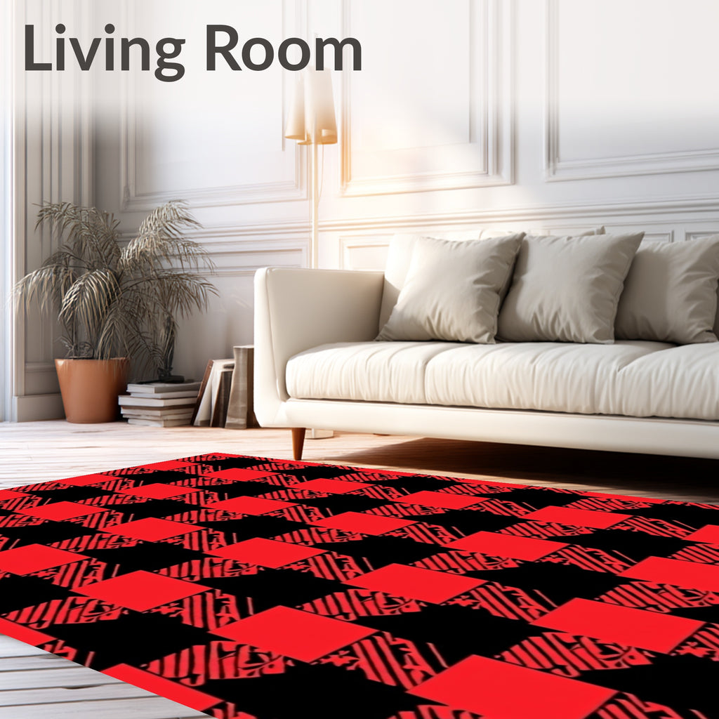 Bold Red Black Checkered Pattern Rug