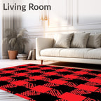 Bold Red Black Checkered Pattern Rug