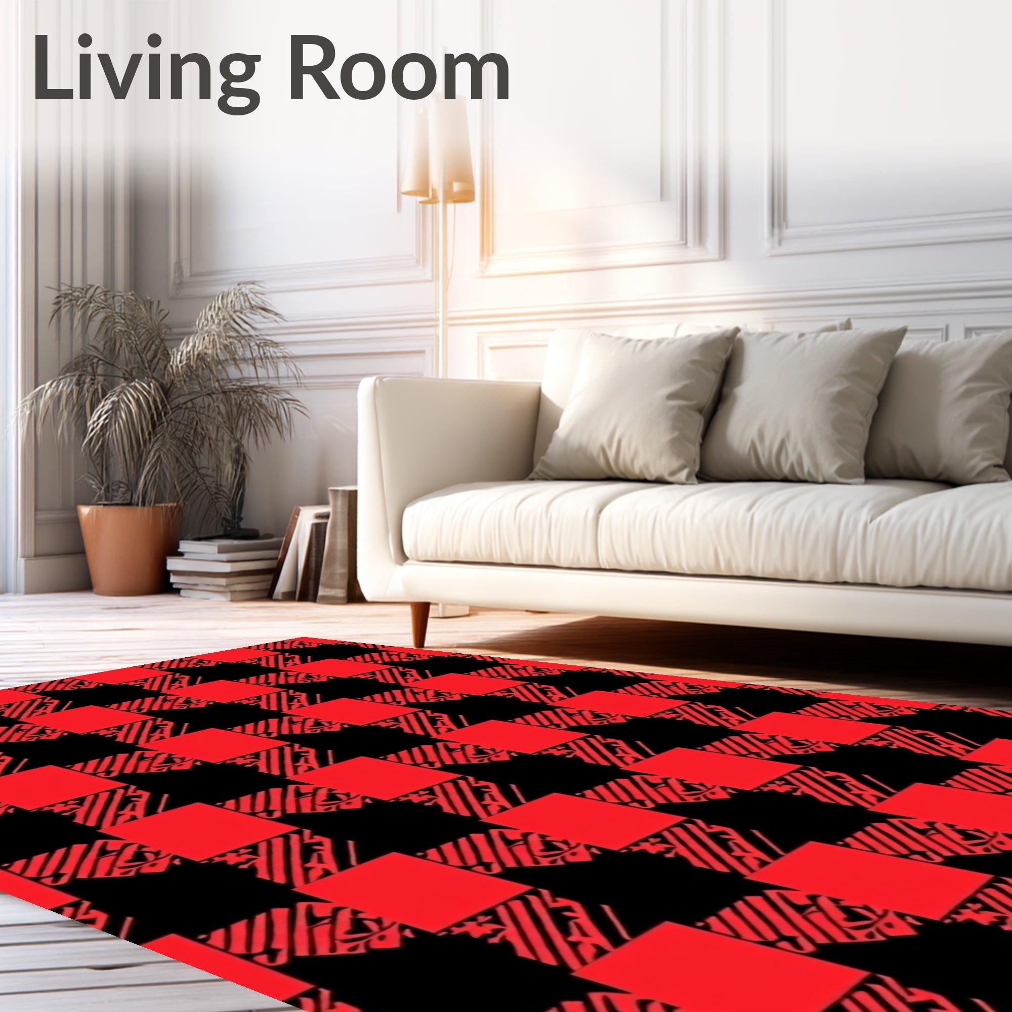 Bold Red Black Checkered Pattern Rug