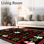 Festive Red Green Snowman Snowflakes Rug