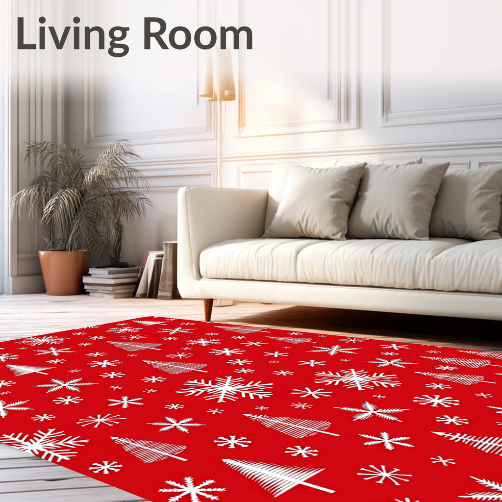 Winter Snowflakes Trees Pattern Design Rug