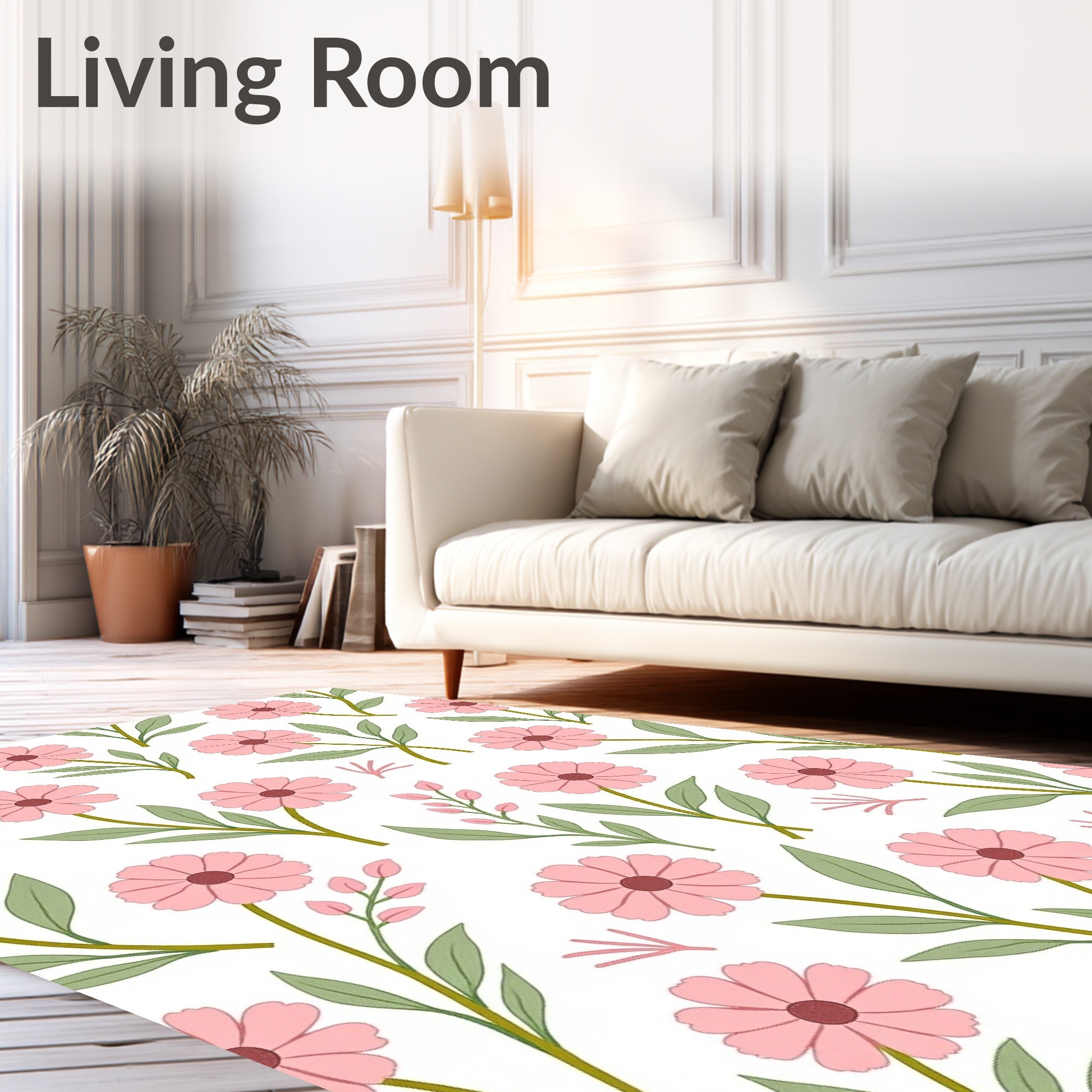 Pink floral botanical inspired pattern Rug