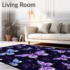 Whimsical Violet Blue Butterfly Pattern Rug