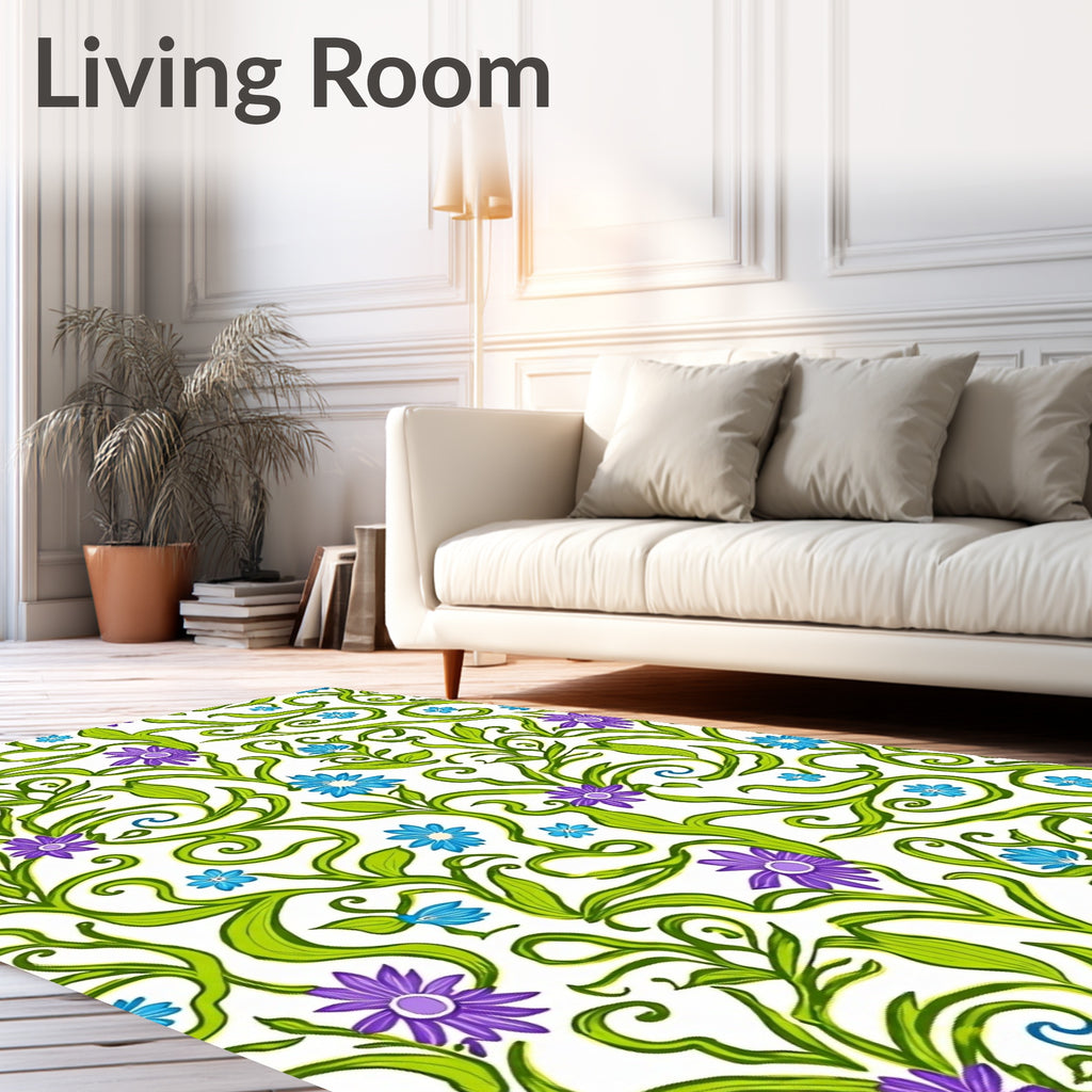 Spring Green Purple Blue Floral Swirls Rug