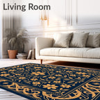 Ornate Floral Vines Dark Blue Rug