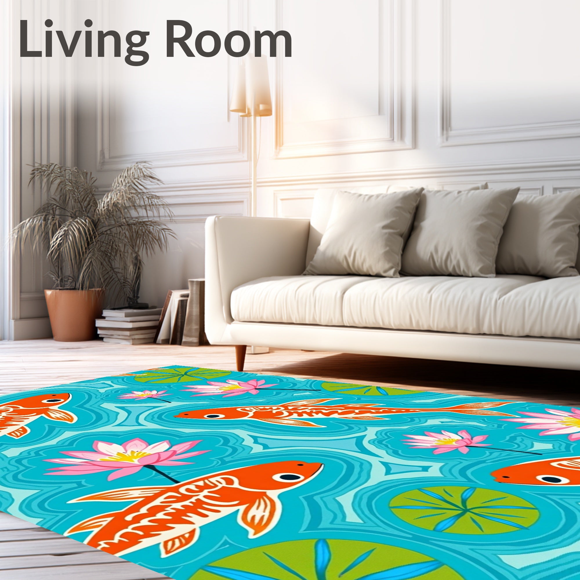 Orange Koi Fish Lotus Flowers Pattern Rug