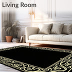 Ornate Scrollwork Black Cream Border Rug