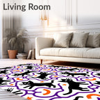 Whimsical Black Cats Purple Outline Rug