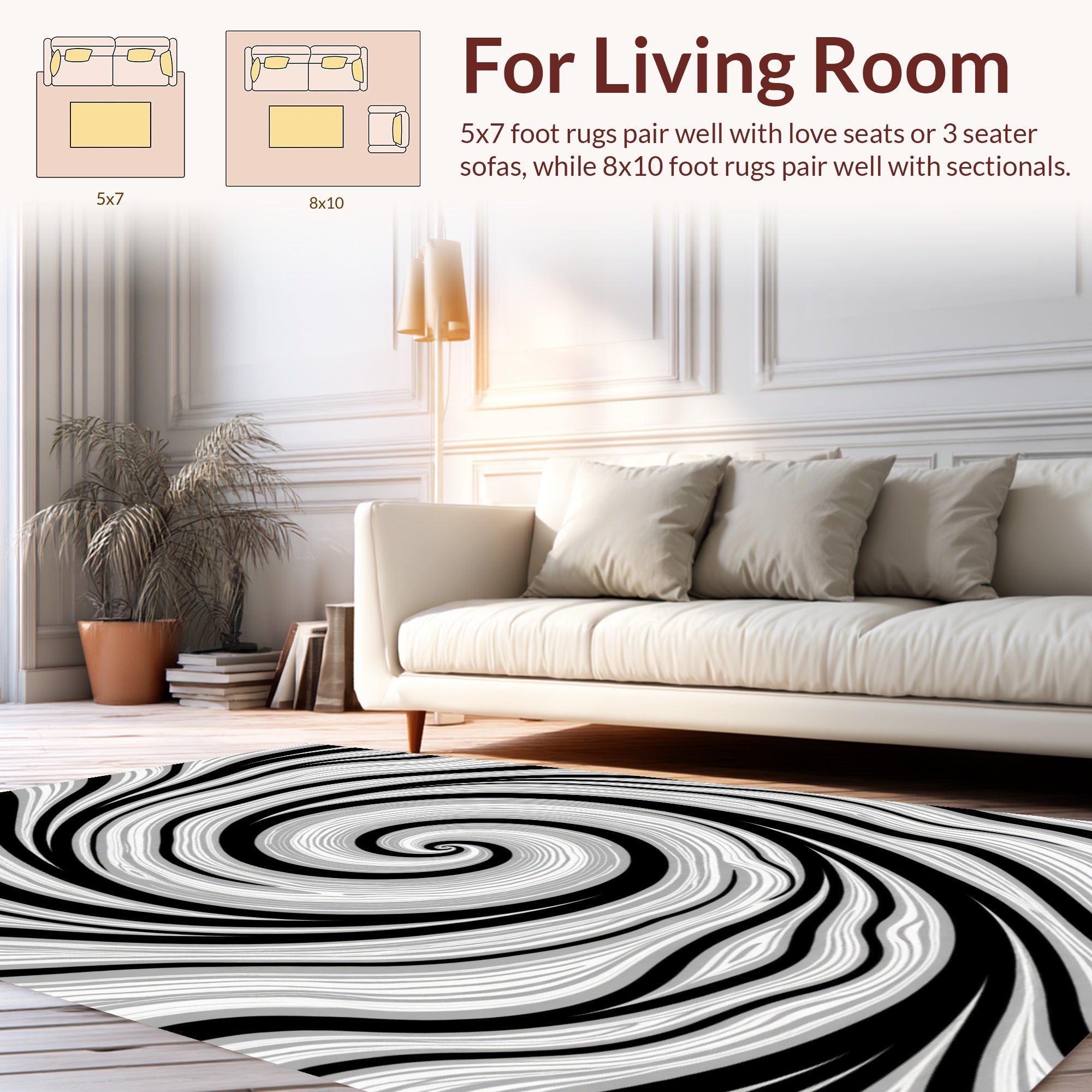 Swirling Black White Gray Pattern Rug