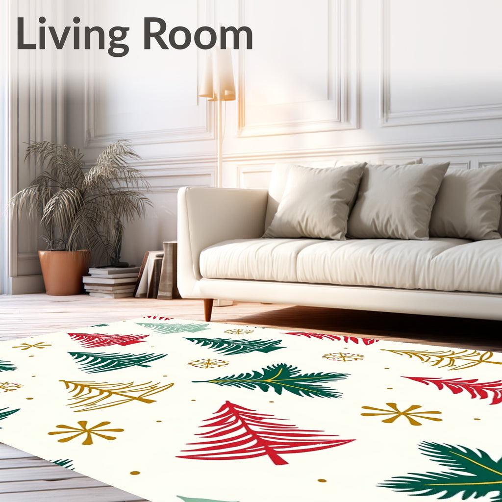 Vintage Christmas Trees Green Red Gold Rug