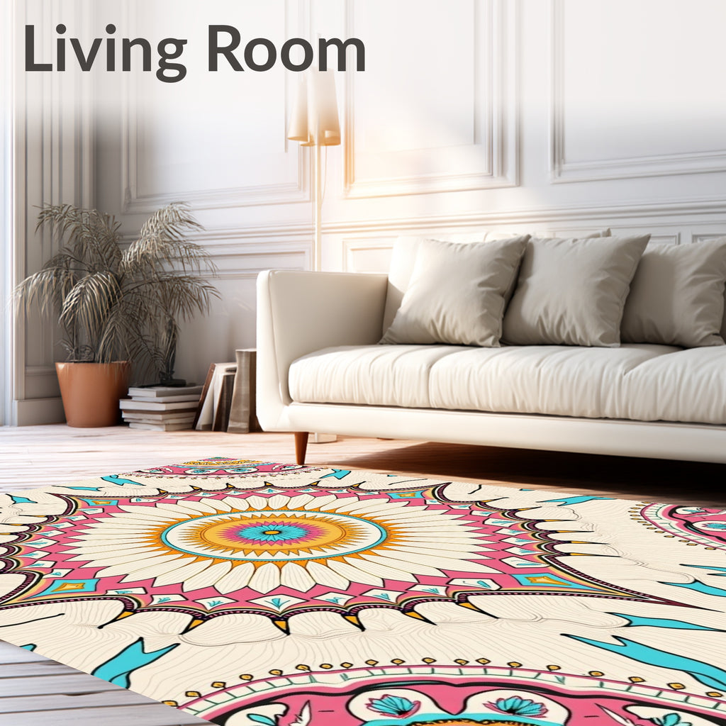Vivid Teal Pink Sunburst Medallion Rug